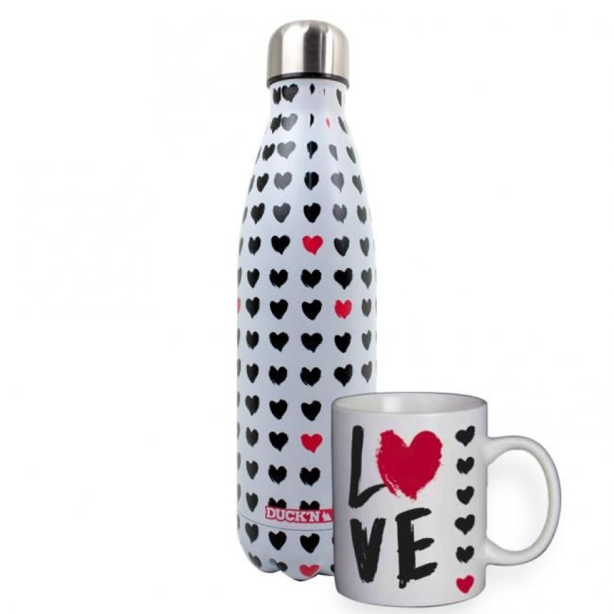 Zero Dechet Ardtime Bouteilles Isothermes | Coffret Bouteille Isotherme Et Mug Motifs Coeur Duck'N